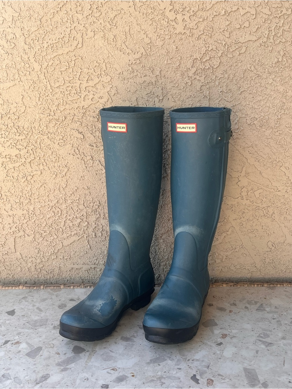 Hunter Original Tall Stripe Rain Boots Two Tone Matte Blue US 9